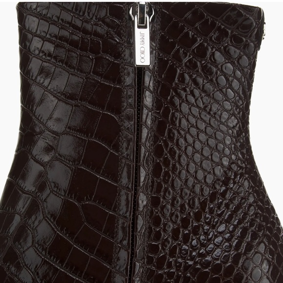 Jimmy Choo Frankie 85MM Embossed Leather Bootie Elegant Chocolate Brown Croc NWT - Picture 6 of 6